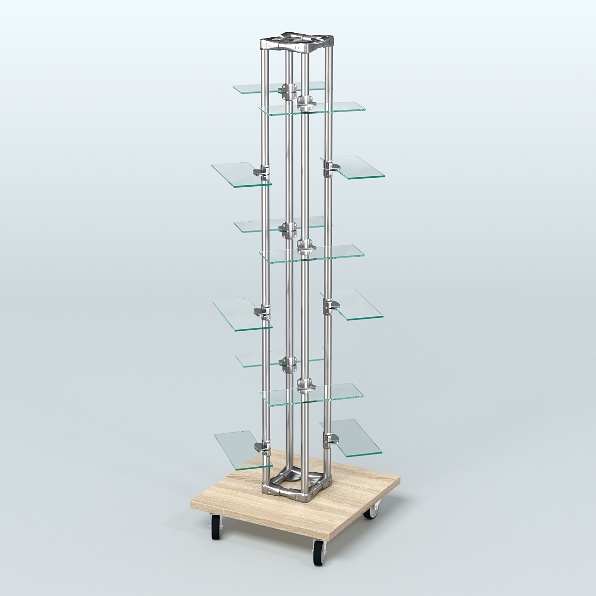 Торговый стенд для обуви с полками из стекла ЛЕСЕНКА №2-2 Дуб сонома