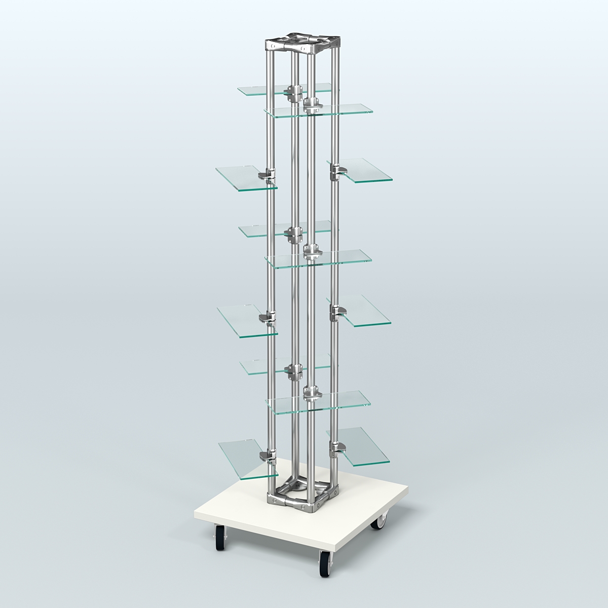Торговый стенд для обуви с полками из стекла ЛЕСЕНКА №2-2 Белый