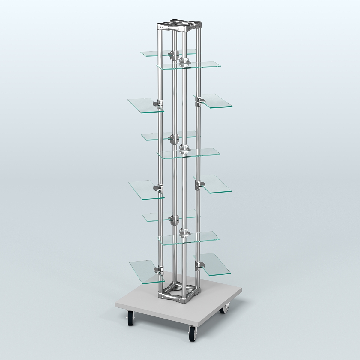 Торговый стенд для обуви с полками из стекла ЛЕСЕНКА №2-2 Серый