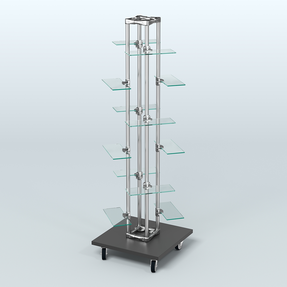 Торговый стенд для обуви с полками из стекла ЛЕСЕНКА №2-2 Черный