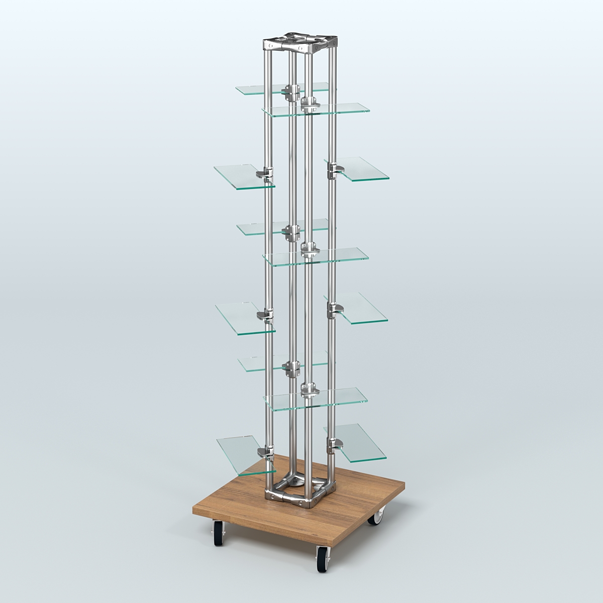 Торговый стенд для обуви с полками из стекла ЛЕСЕНКА №2-2 Орех