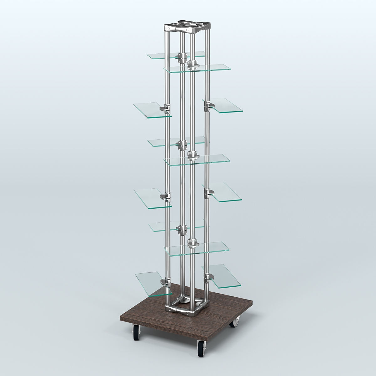 Торговый стенд для обуви с полками из стекла ЛЕСЕНКА №2-2 Дуб Венге