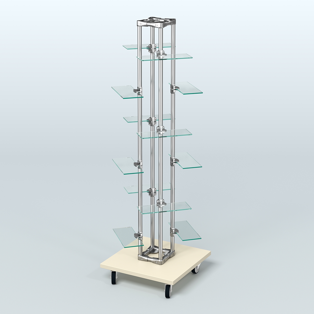 Торговый стенд для обуви с полками из стекла ЛЕСЕНКА №2-2 Крем Вайс