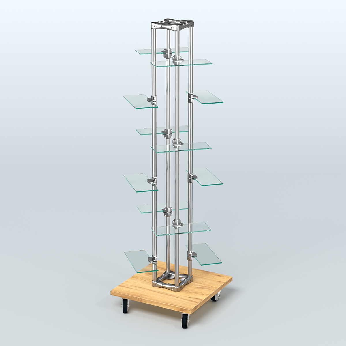 Торговый стенд для обуви с полками из стекла ЛЕСЕНКА №2-2 Дуб Золотистый
