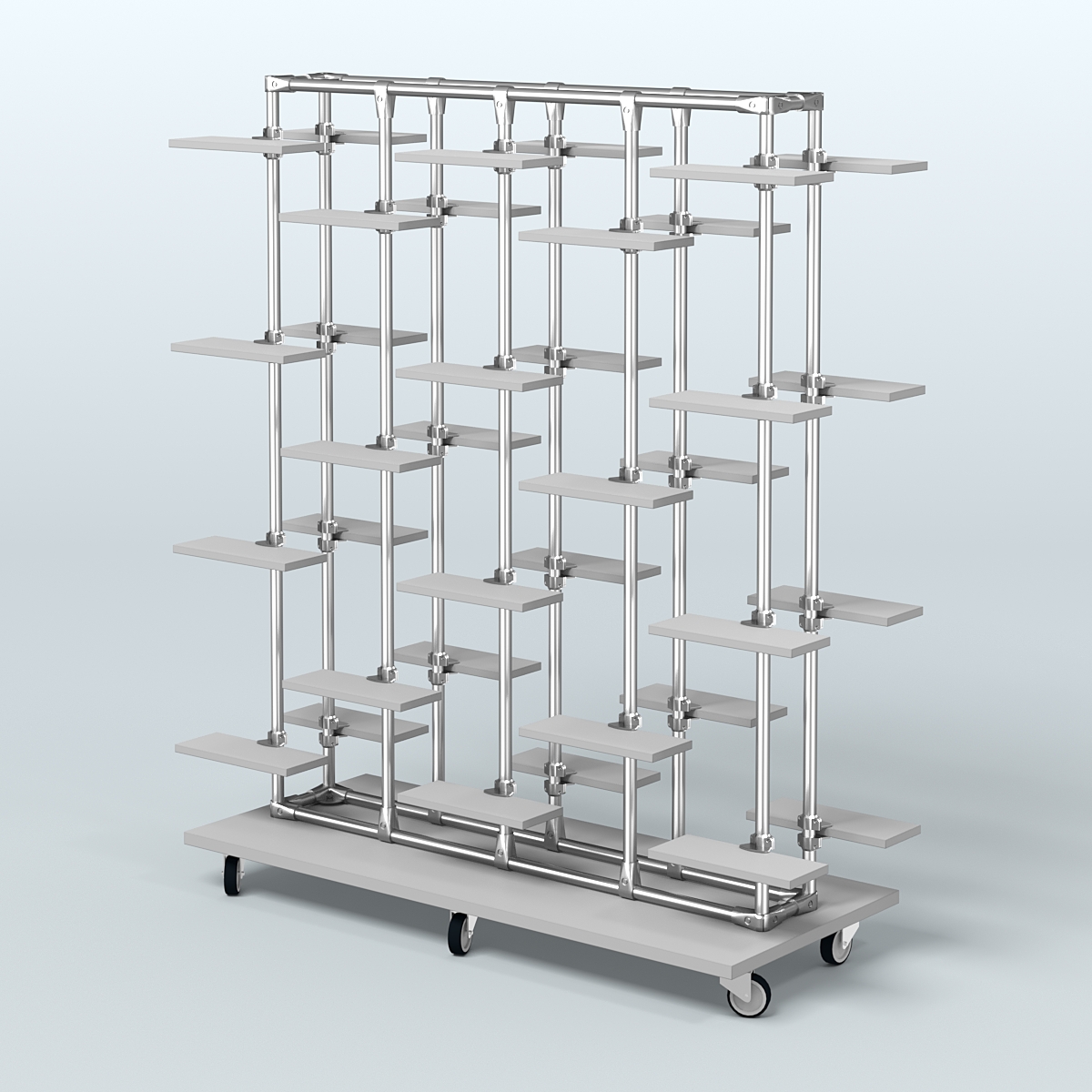 Торговый стенд для обуви прямоугольный двусторонний с полками из ДСП ЛЕСЕНКА №3-1 Серый