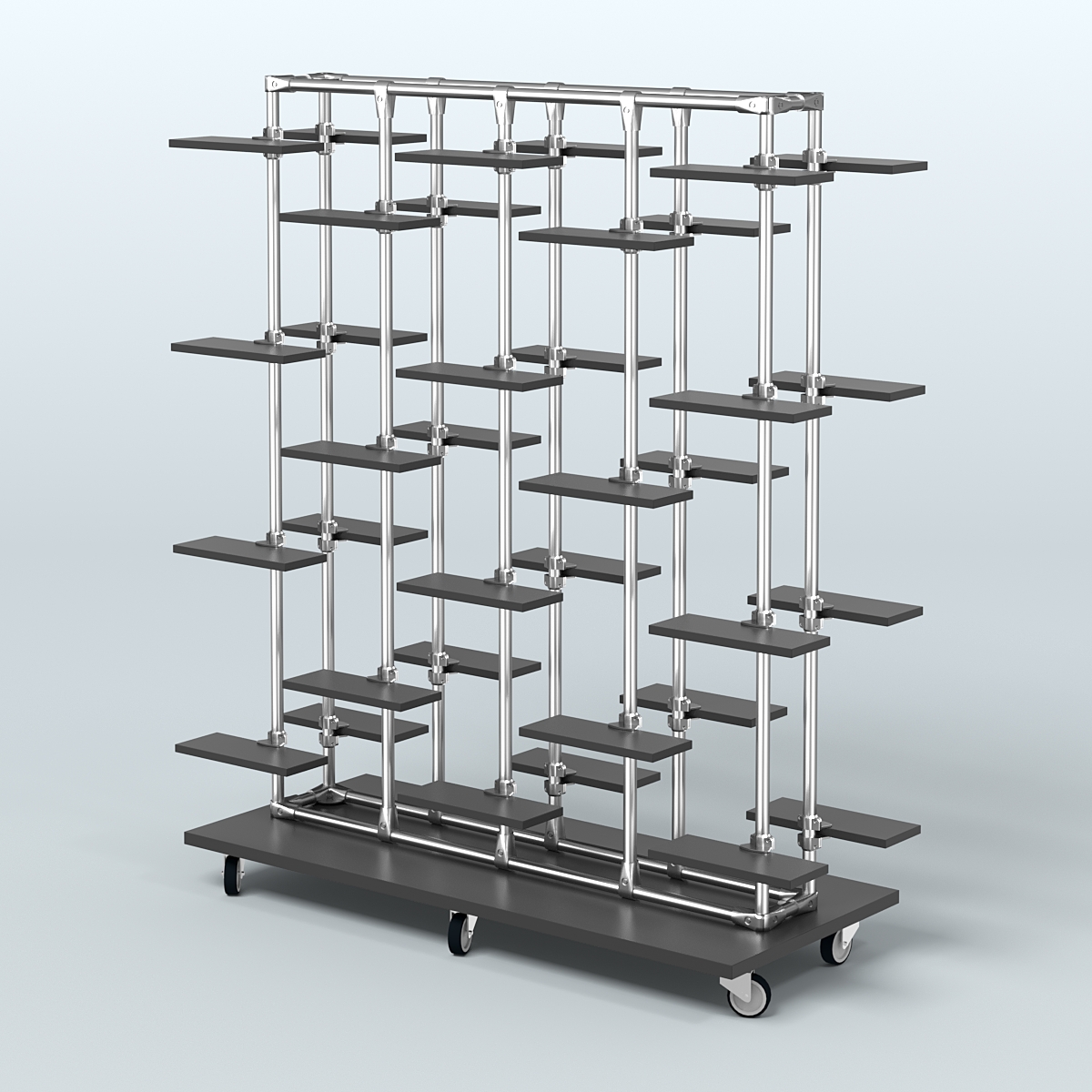 Торговый стенд для обуви прямоугольный двусторонний с полками из ДСП ЛЕСЕНКА №3-1 Черный