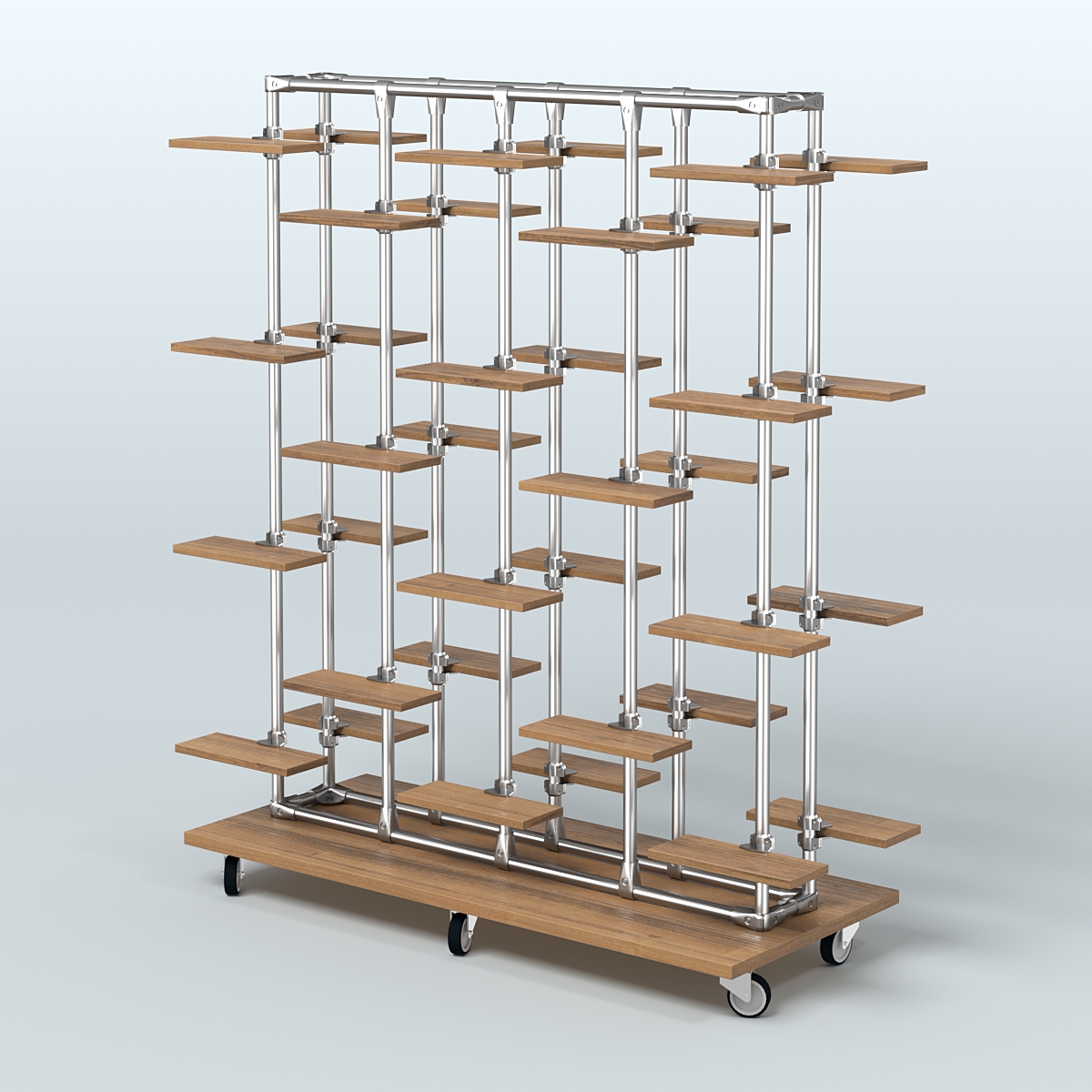 Торговый стенд для обуви прямоугольный двусторонний с полками из ДСП ЛЕСЕНКА №3-1 Орех
