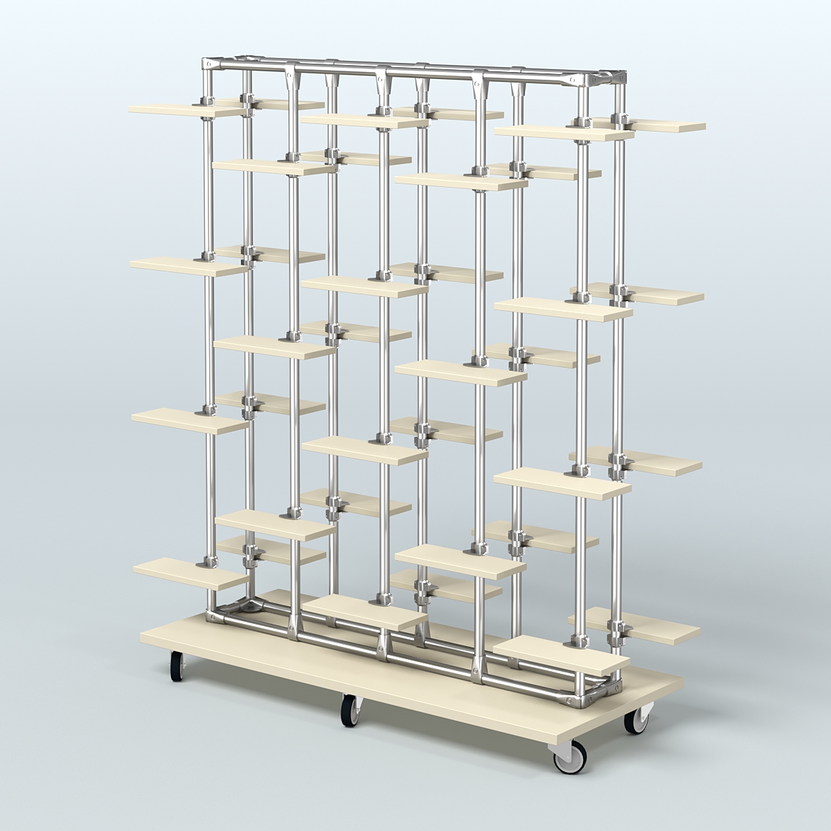 Торговый стенд для обуви прямоугольный двусторонний с полками из ДСП ЛЕСЕНКА №3-1 Крем Вайс