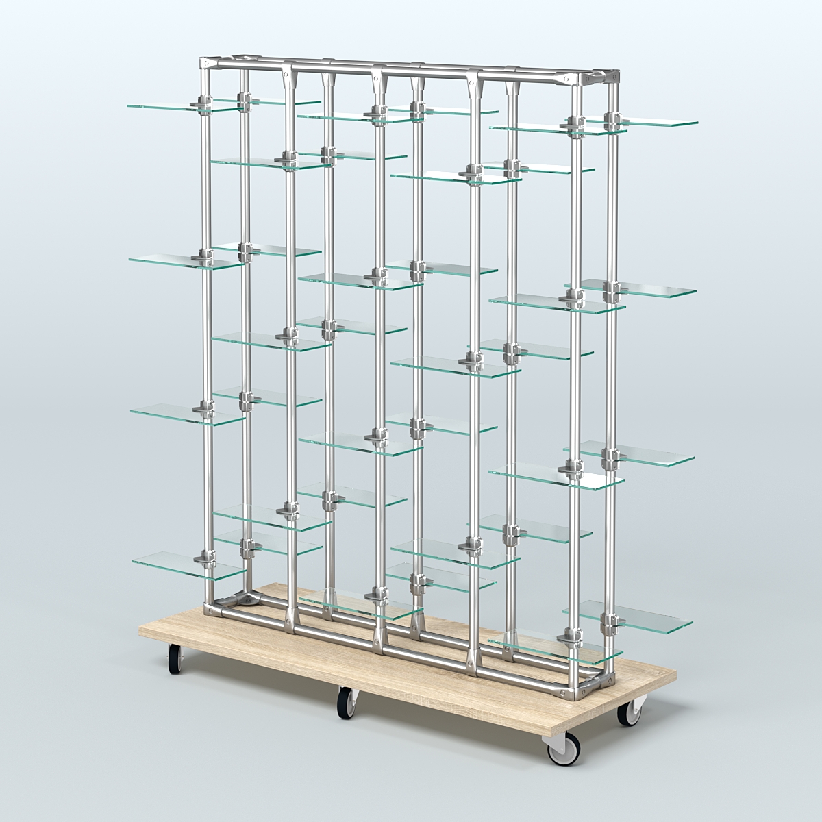 Торговый стенд для обуви прямоугольный двусторонний с прозрачными полками ЛЕСЕНКА №3-2 Дуб сонома