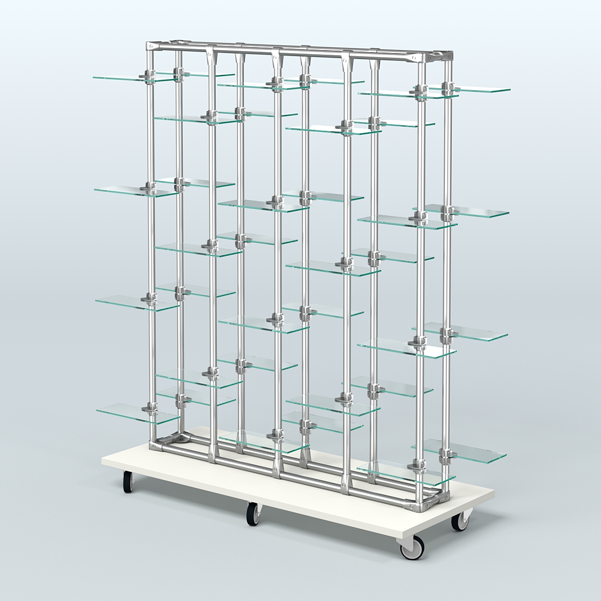 Торговый стенд для обуви прямоугольный двусторонний с прозрачными полками ЛЕСЕНКА №3-2 Белый