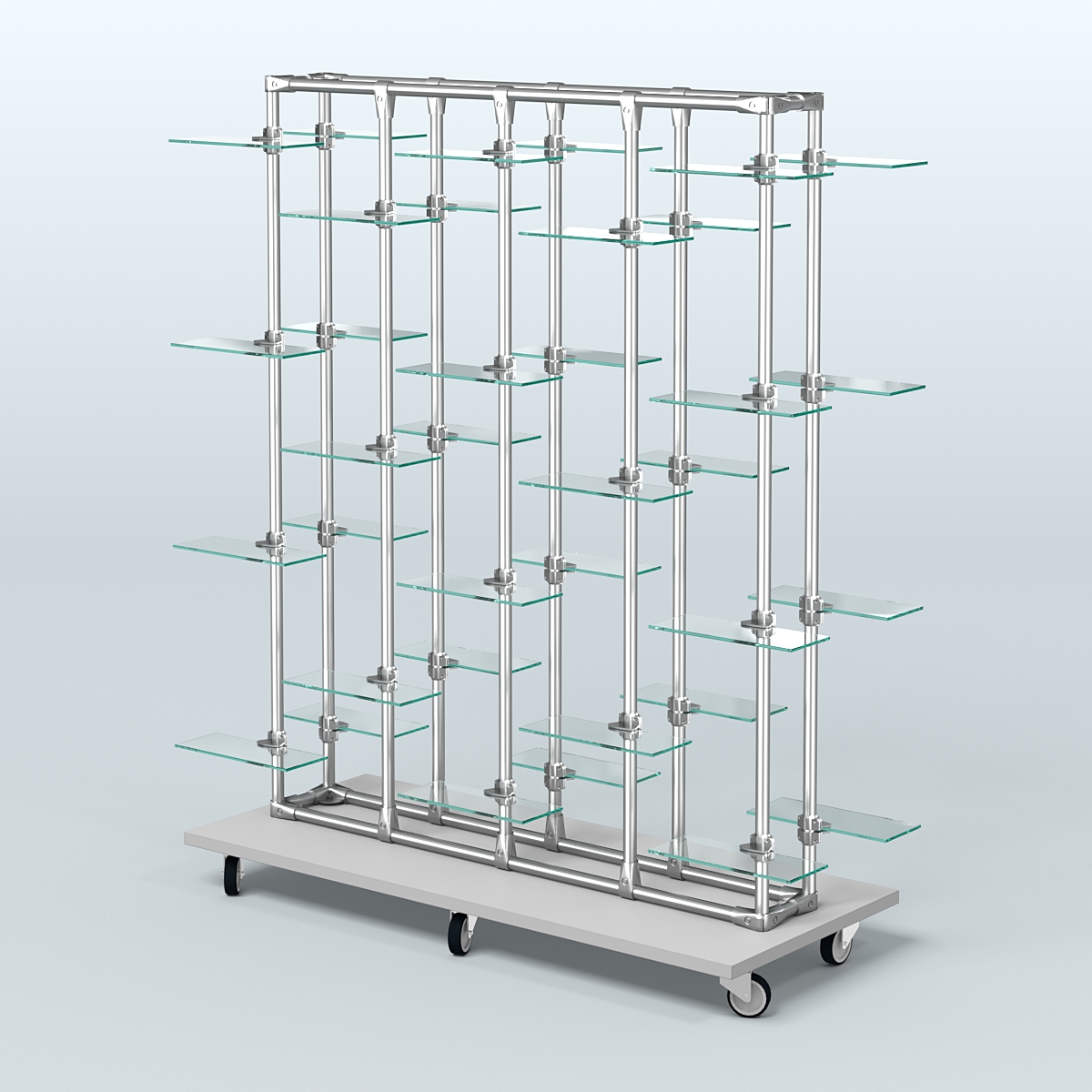 Торговый стенд для обуви прямоугольный двусторонний с прозрачными полками ЛЕСЕНКА №3-2 Серый