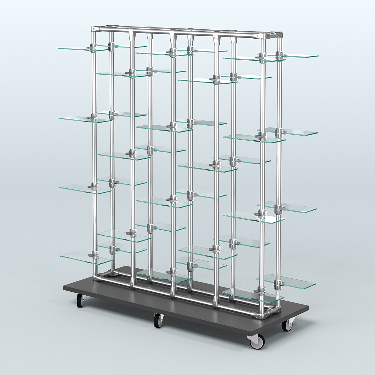Торговый стенд для обуви прямоугольный двусторонний с прозрачными полками ЛЕСЕНКА №3-2 Черный