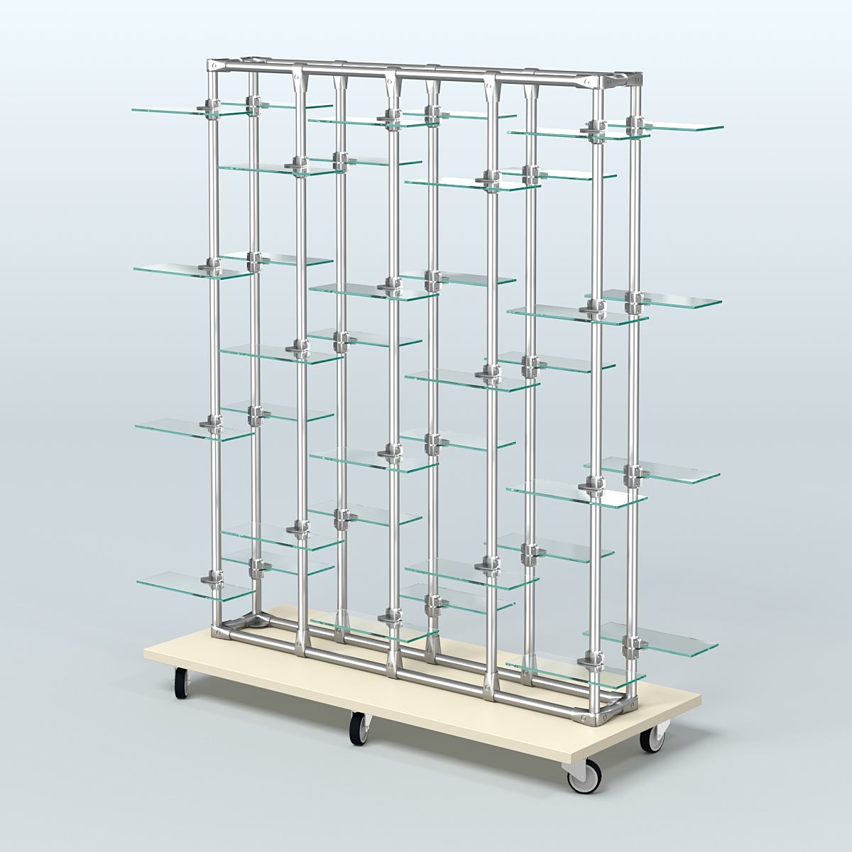 Торговый стенд для обуви прямоугольный двусторонний с прозрачными полками ЛЕСЕНКА №3-2 Крем Вайс