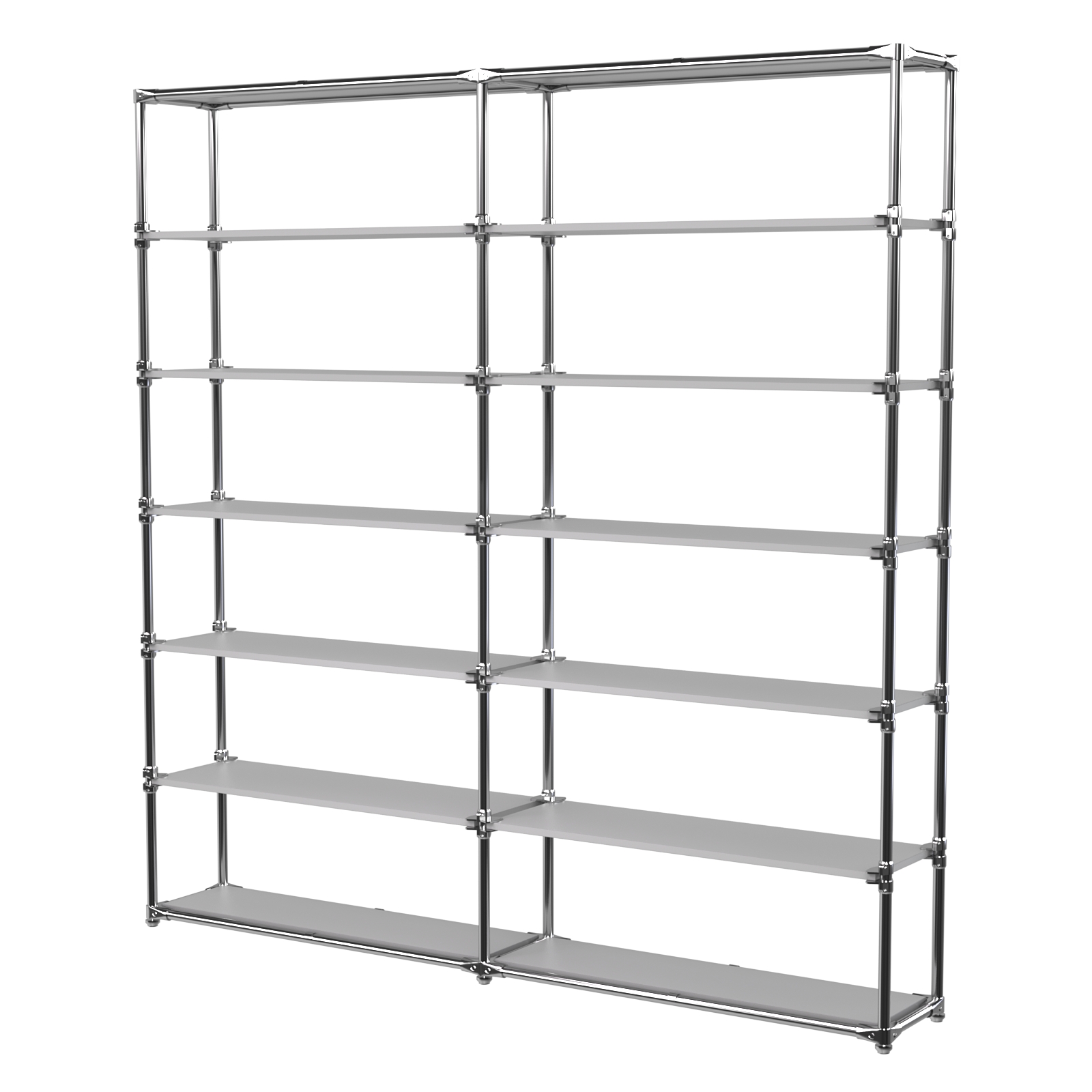 Пристенный торговый двух- секционный стеллаж ЛАЙТ с пятью рядами полок ДСП №6 Серый