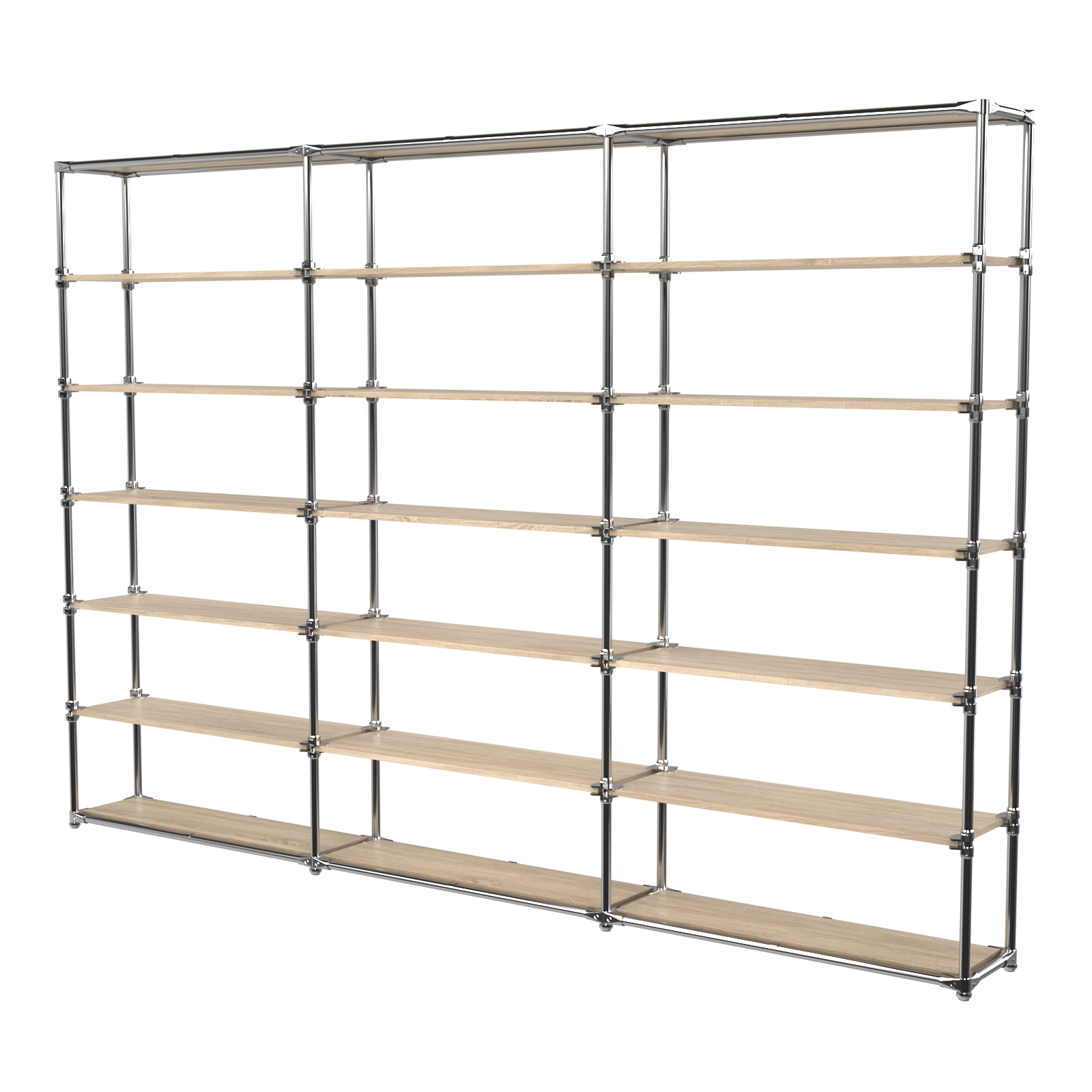 Пристенный торговый трех- секционный стеллаж ЛАЙТ с пятью рядами полок ДСП №10 Дуб Сонома