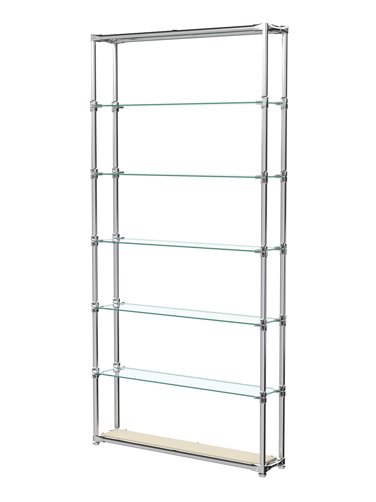 Пристенный торговый стеллаж ЛАЙТ с узкими стеклянными полками №1 Крем Вайс