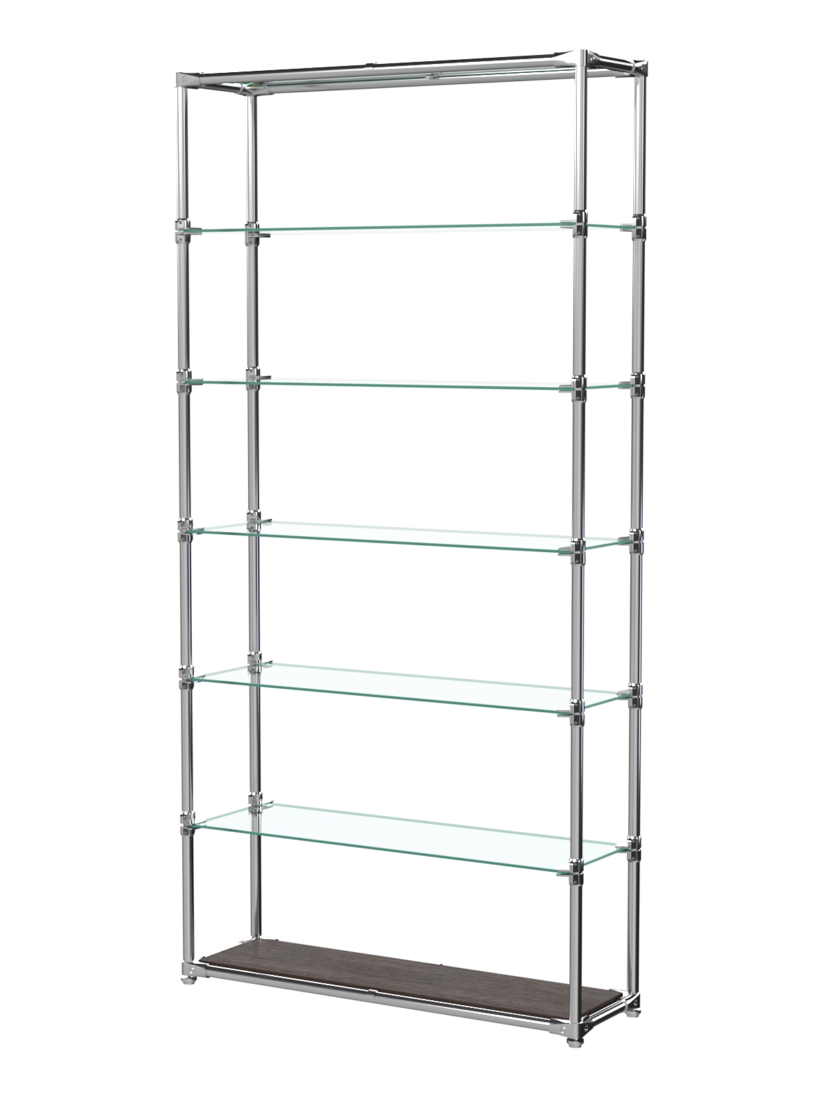 Пристенный торговый стеллаж ЛАЙТ с полками из прозрачного стекла №2 Дуб Венге