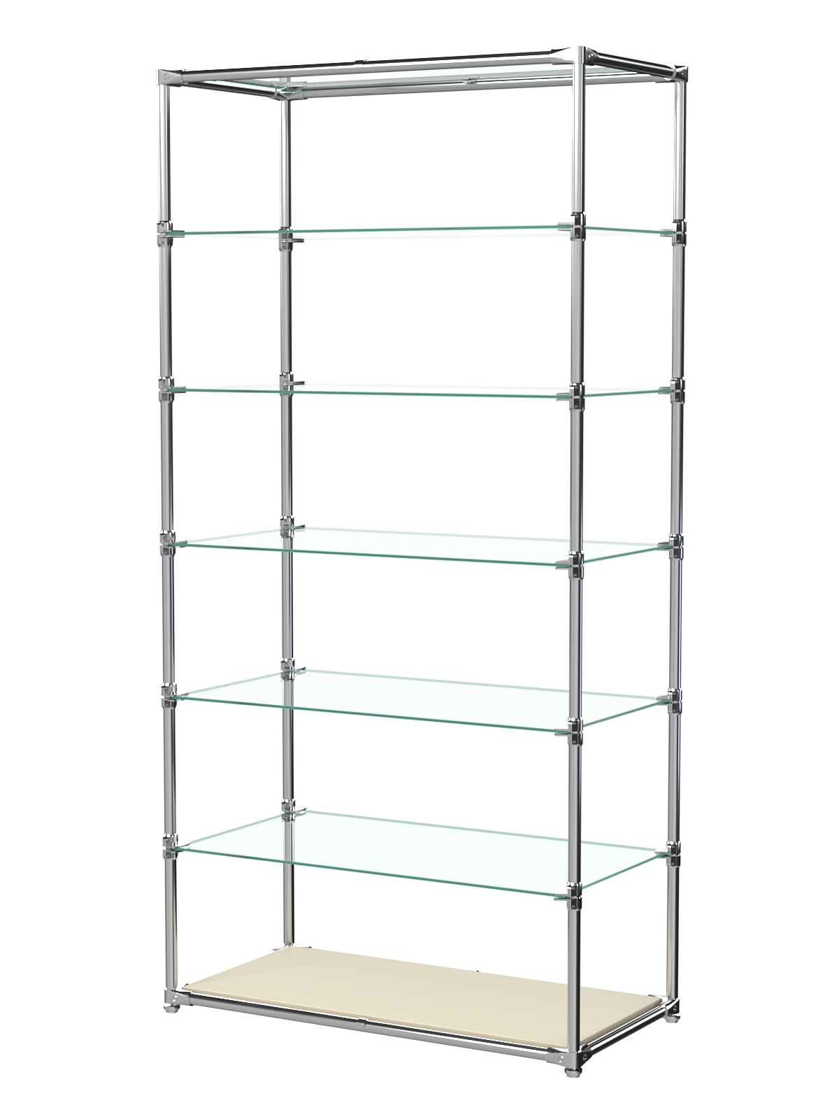 Пристенный торговый стеллаж ЛАЙТ с глубокими прозрачными полками №4 Крем Вайс