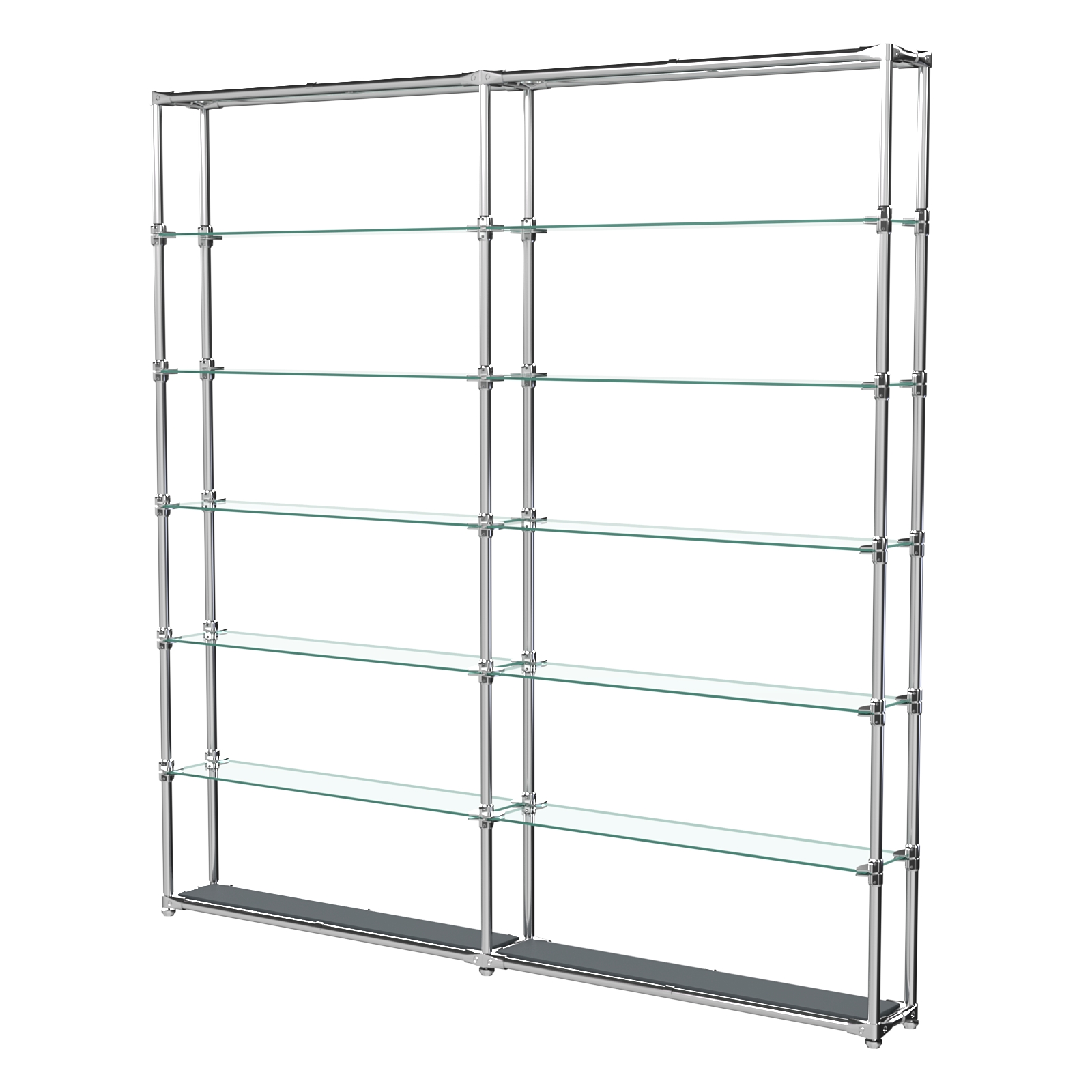 Пристенный торговый двух- секционный стеллаж ЛАЙТ с узкими стеклянными полками №5 Темно-Серый