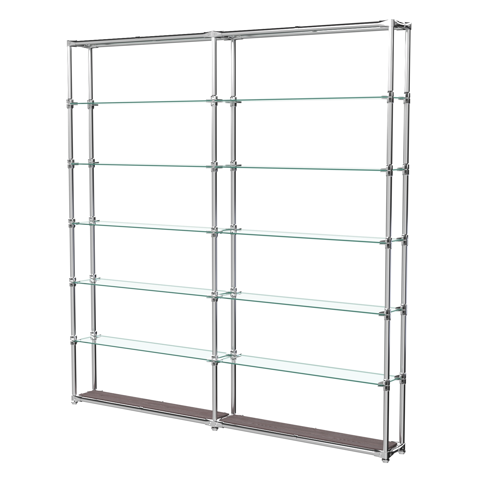 Пристенный торговый двух- секционный стеллаж ЛАЙТ с узкими стеклянными полками №5 Ясень Анкор темный - U31105