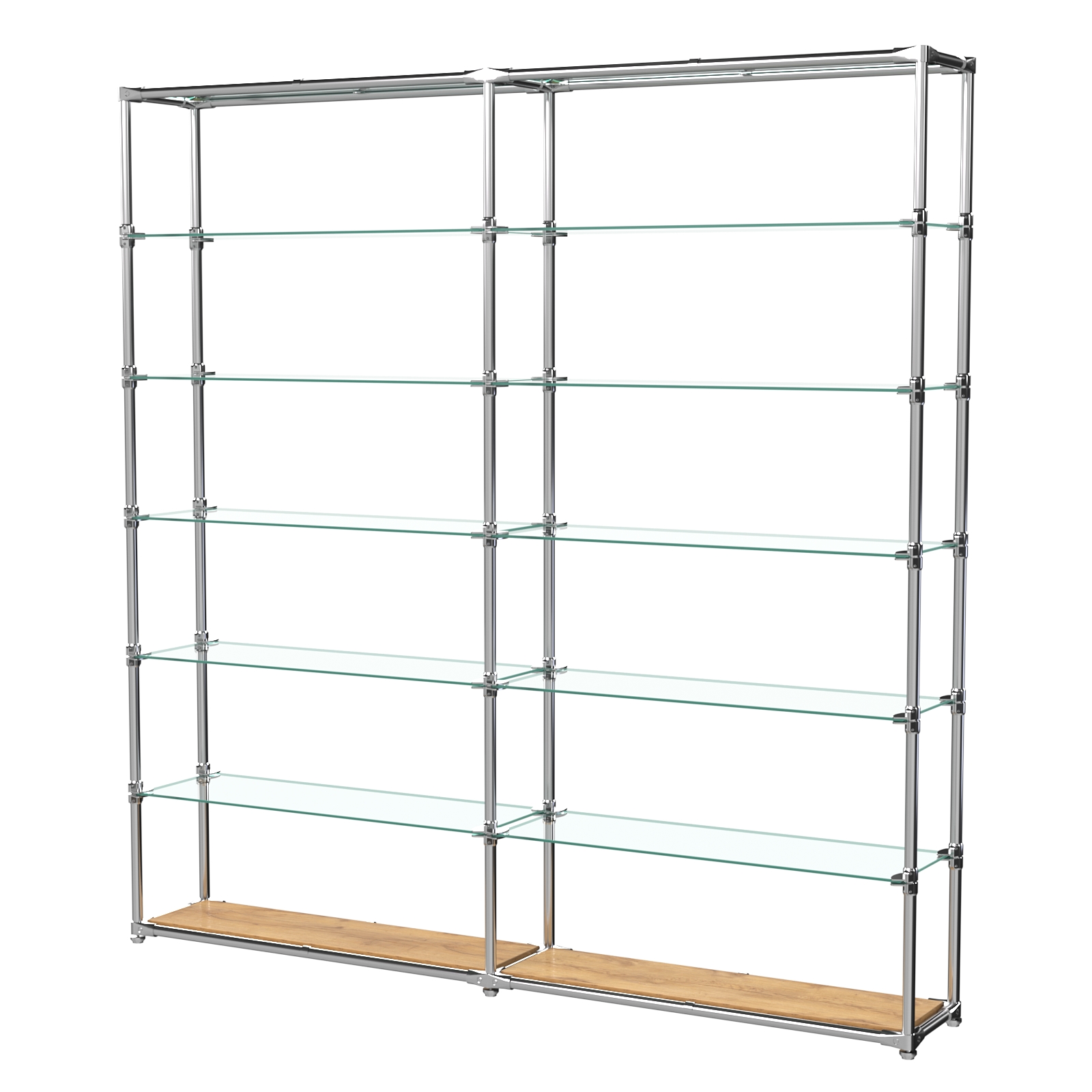 Пристенный торговый двух- секционный стеллаж ЛАЙТ с пятью прозрачными полками №6 Дуб Золотистый