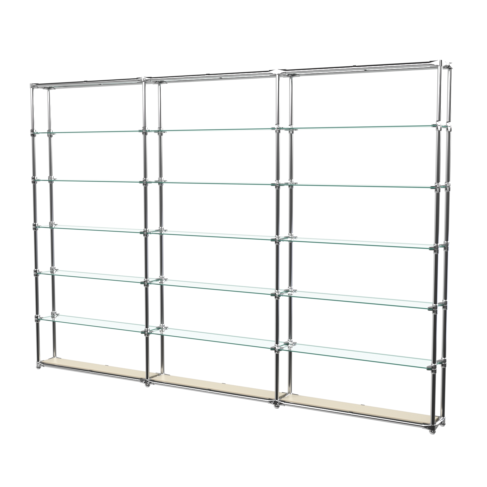 Пристенный торговый трех- секционный стеллаж ЛАЙТ с узкими прозрачными полками №9 Крем Вайс