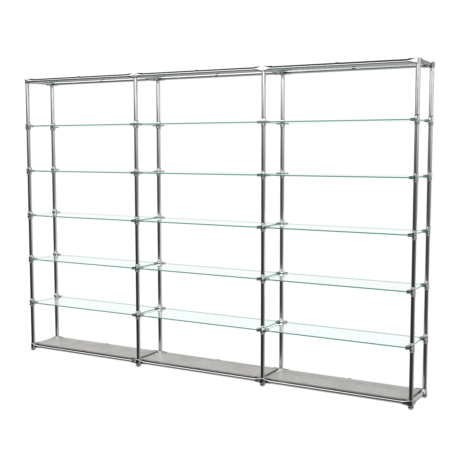 Пристенный торговый трех- секционный стеллаж ЛАЙТ с полками из прозрачного стекла №10 Метрополитан Грей