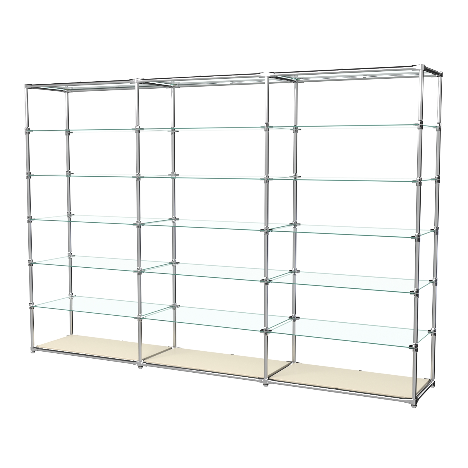 Пристенный торговый трех- секционный стеллаж ЛАЙТ с пятью прозрачными полками №12 Крем Вайс