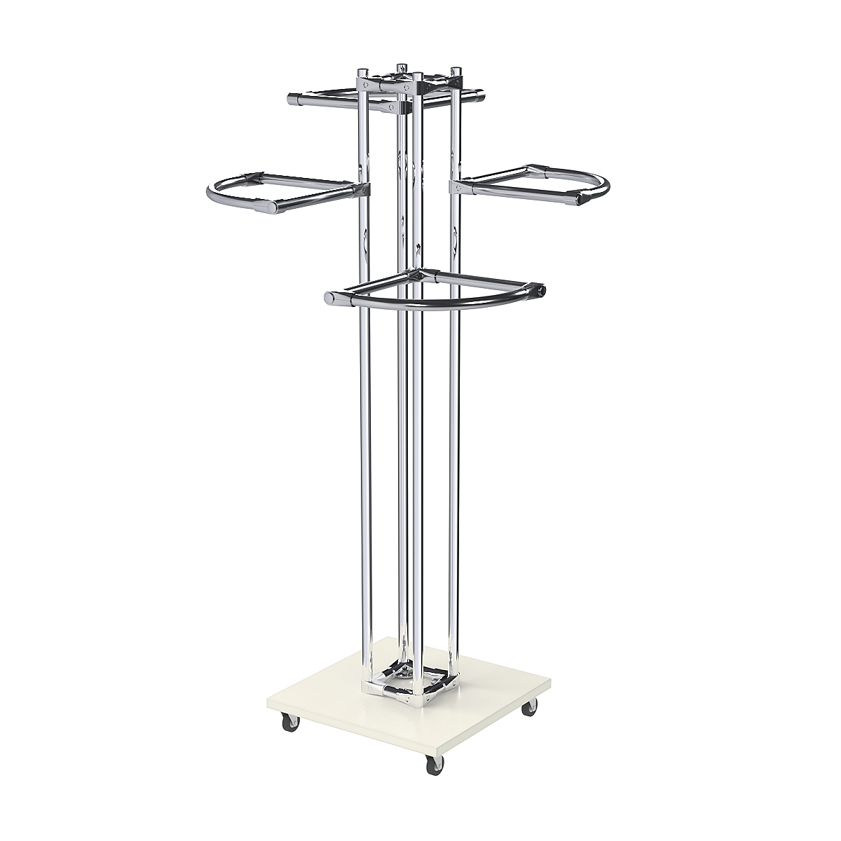 Торговое хромированное вешало с разноуровневыми поручнями СЕКТОР №1-1 Белый