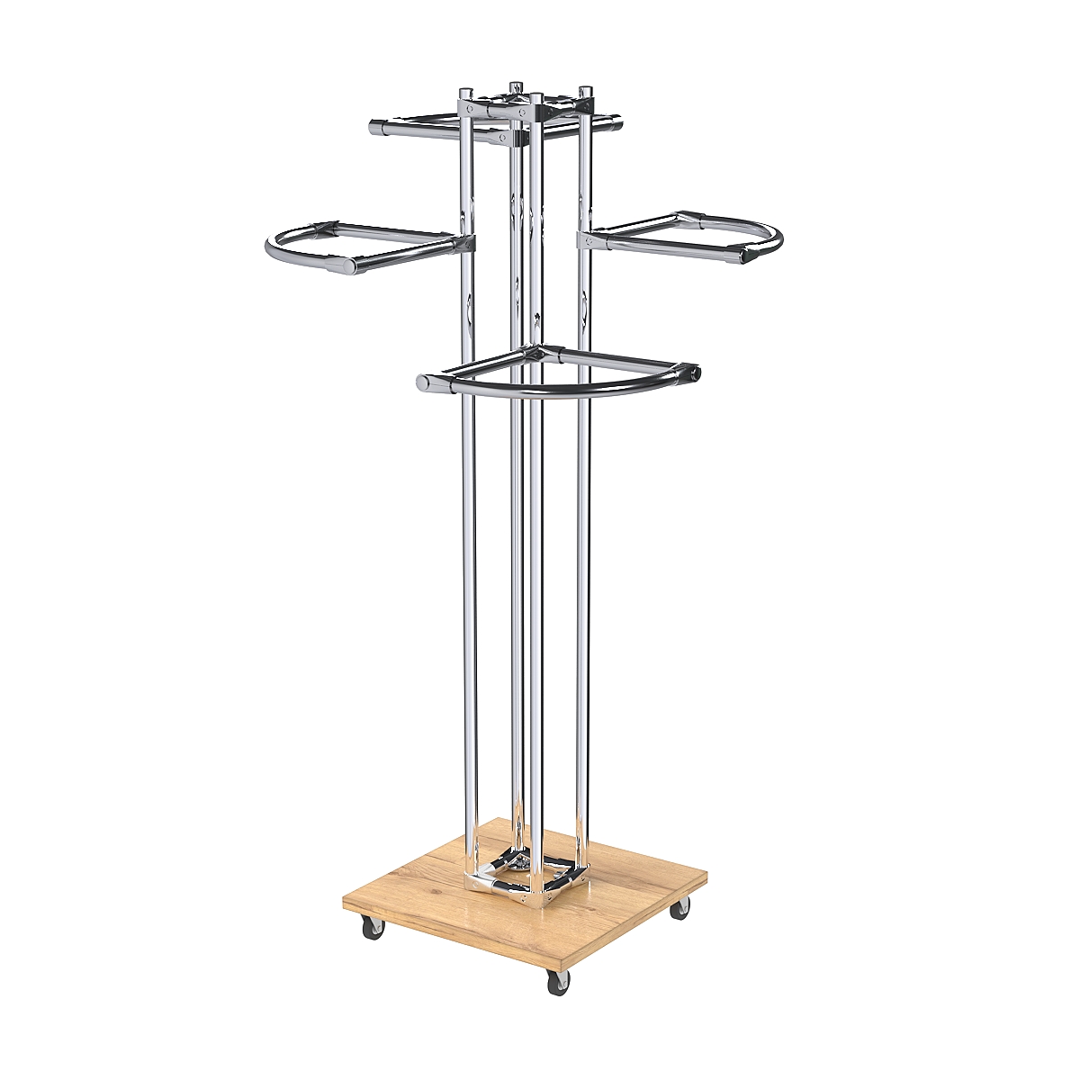 Торговое хромированное вешало с разноуровневыми поручнями СЕКТОР №1-1 Дуб Золотистый