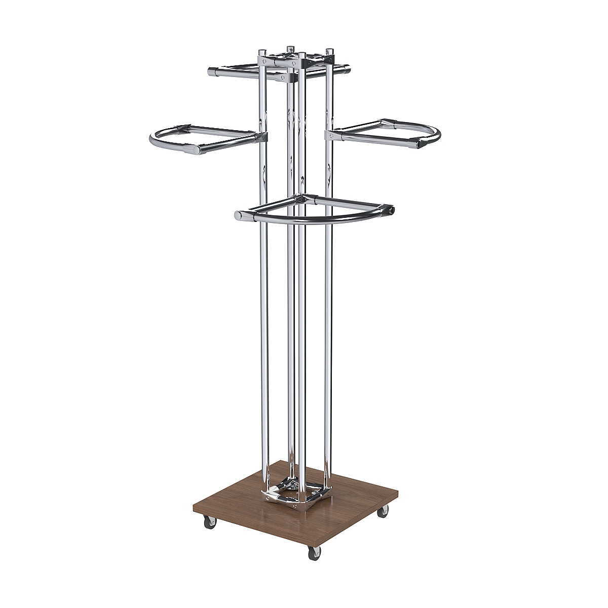 Торговое хромированное вешало с разноуровневыми поручнями СЕКТОР №1-1 Орех