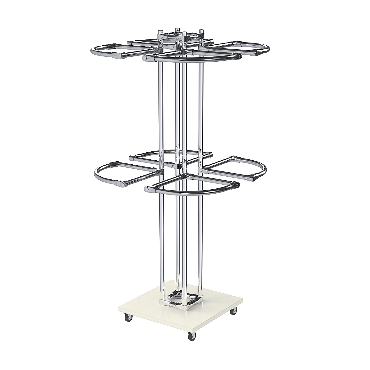 Торговое хромированное двухъярусное вешало СЕКТОР №2 Белый
