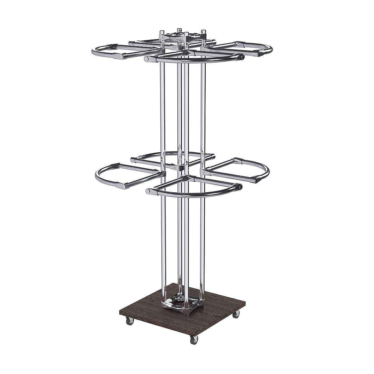 Торговое хромированное двухъярусное вешало СЕКТОР №2 Дуб Венге