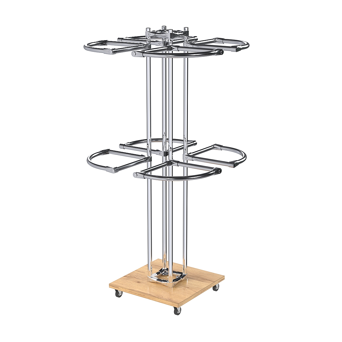 Торговое хромированное двухъярусное вешало СЕКТОР №2 Дуб Золотистый
