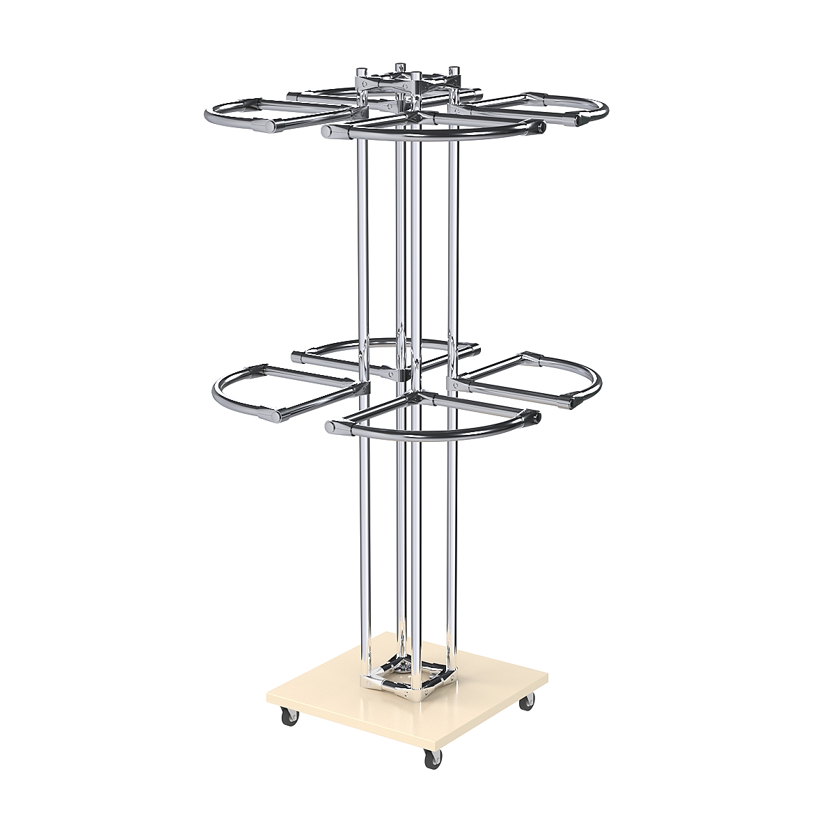 Торговое хромированное двухъярусное вешало СЕКТОР №2 Крем Вайс