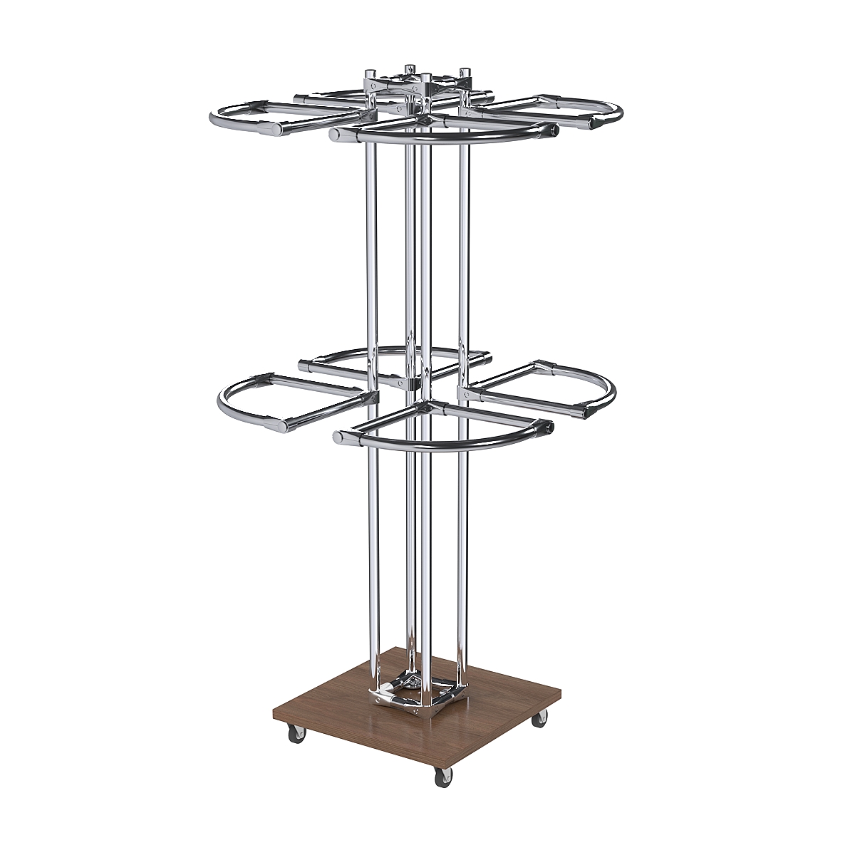 Торговое хромированное двухъярусное вешало СЕКТОР №2 Орех