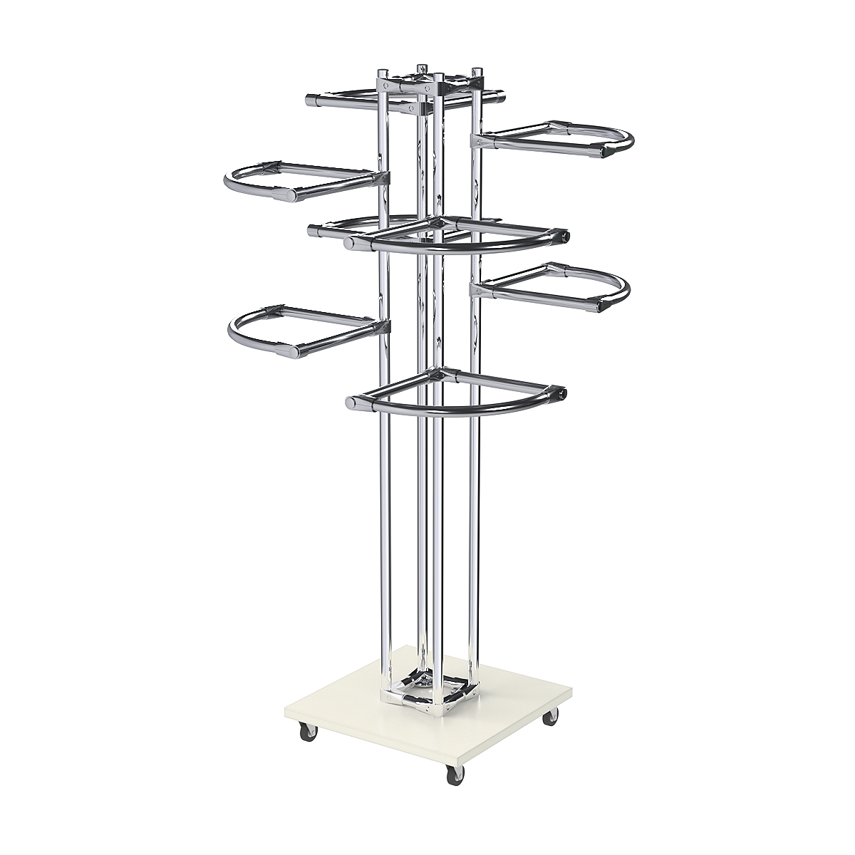 Торговое хромированное двухъярусное вешало с передвижными поручнями СЕКТОР №2-1 Белый