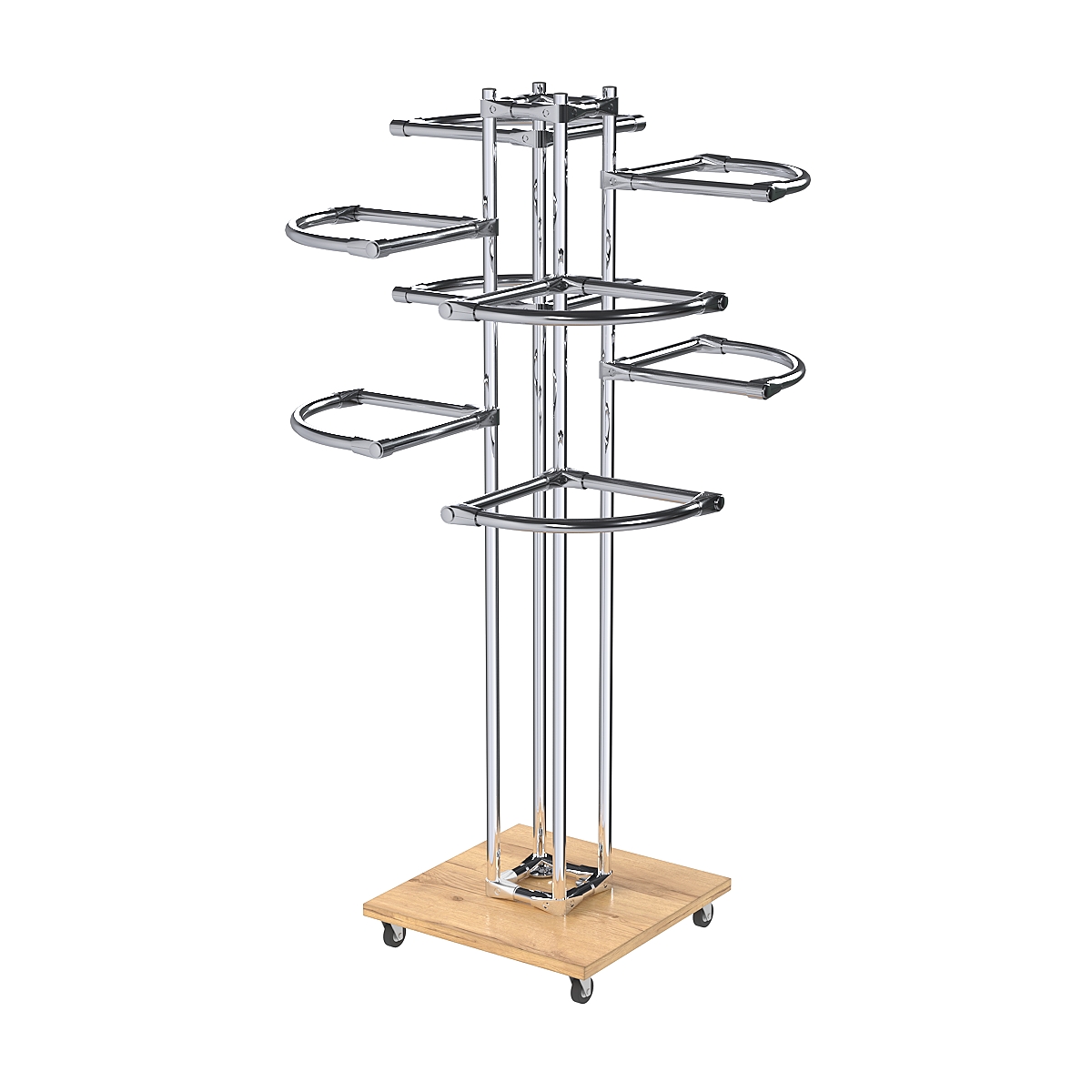 Торговое хромированное двухъярусное вешало с передвижными поручнями СЕКТОР №2-1 Дуб Золотистый