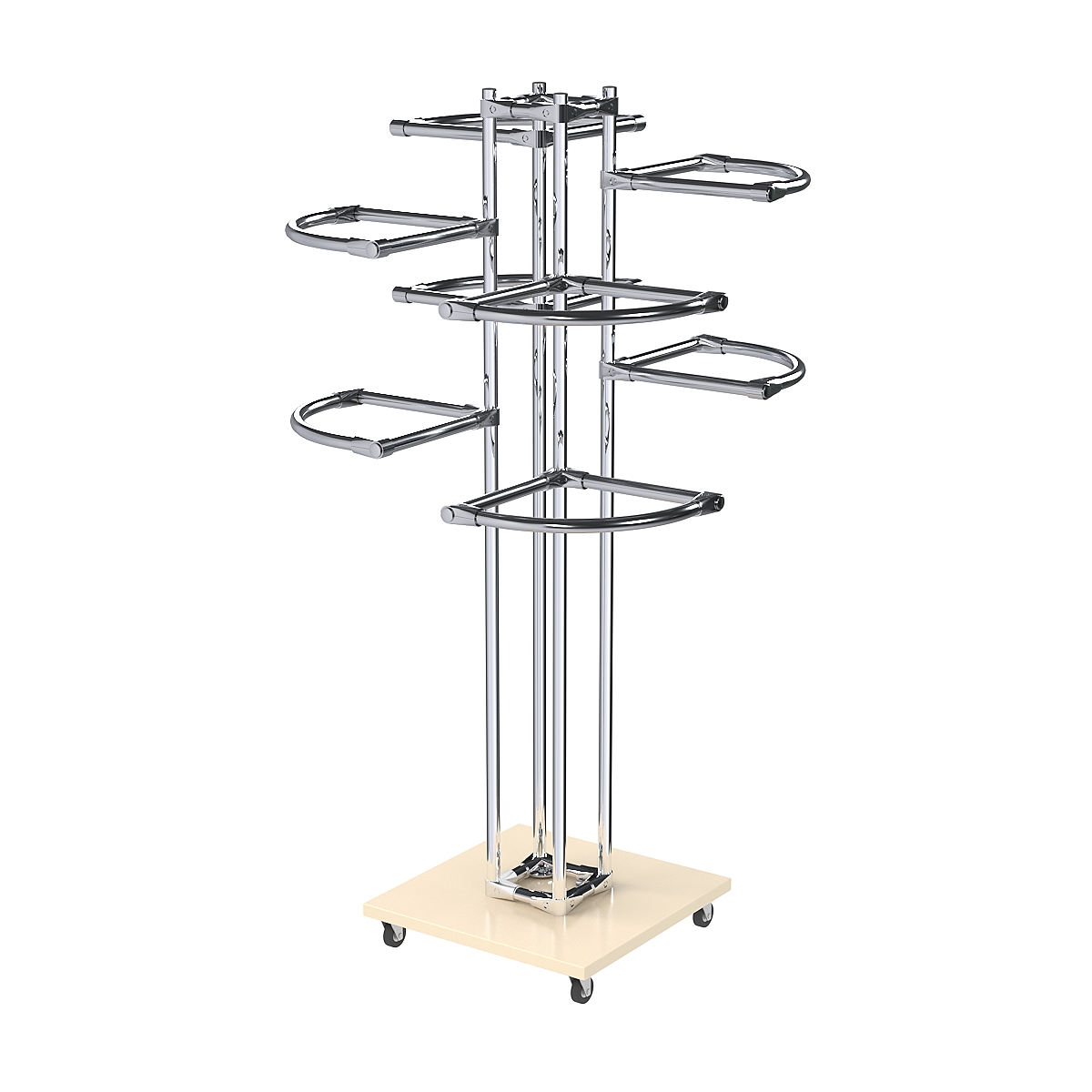 Торговое хромированное двухъярусное вешало с передвижными поручнями СЕКТОР №2-1 Крем Вайс