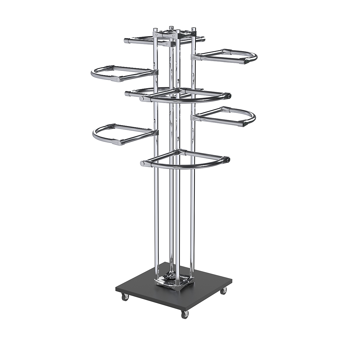 Торговое хромированное двухъярусное вешало с передвижными поручнями СЕКТОР №2-1 Черный
