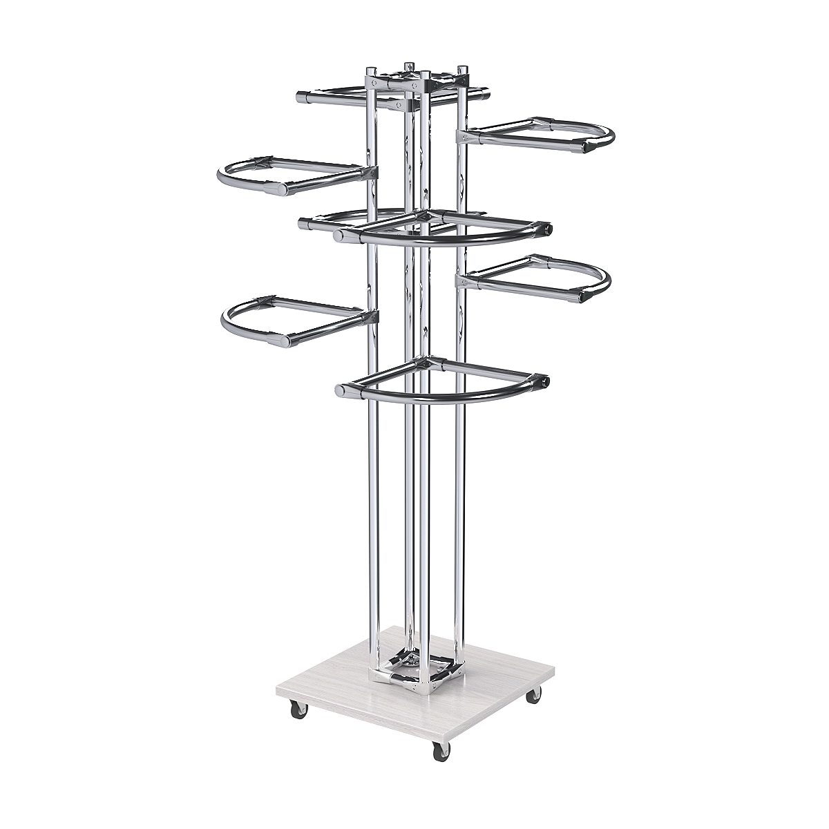 Торговое хромированное двухъярусное вешало с передвижными поручнями СЕКТОР №2-1 Ясень Анкор светлый - U31104