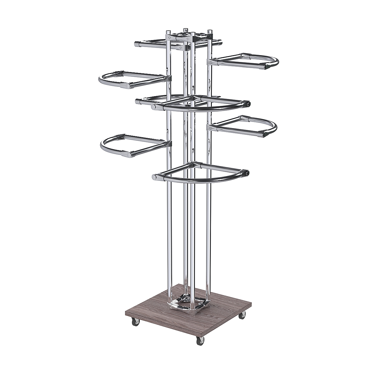 Торговое хромированное двухъярусное вешало с передвижными поручнями СЕКТОР №2-1 Ясень Анкор темный - U31105