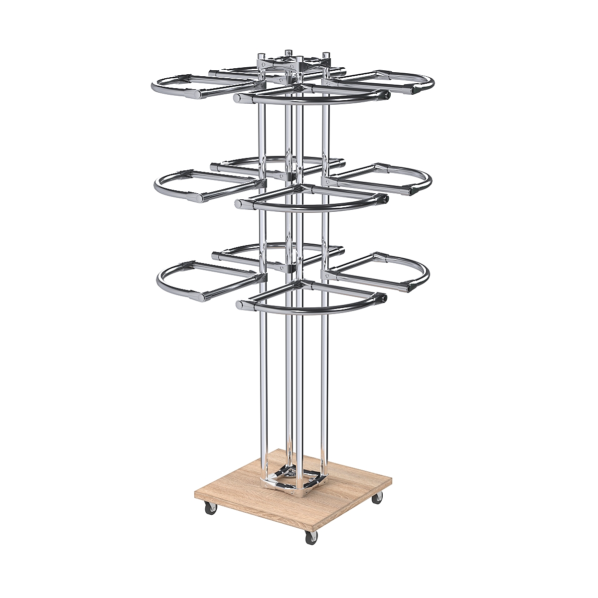Торговое хромированное трехъярусное вешало СЕКТОР №3 Дуб Сонома