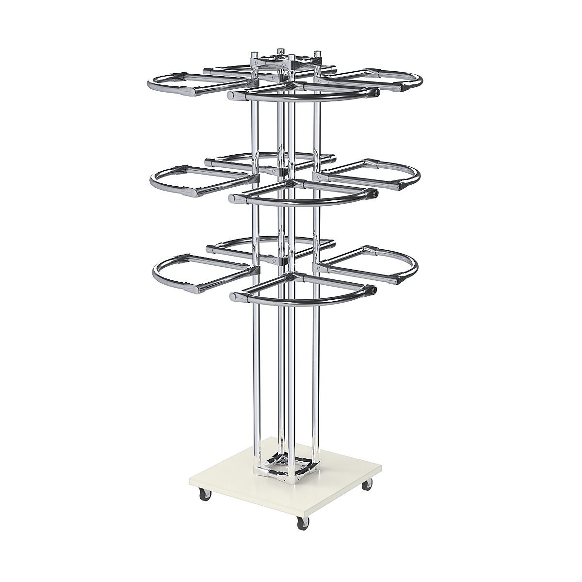 Торговое хромированное трехъярусное вешало СЕКТОР №3 Белый