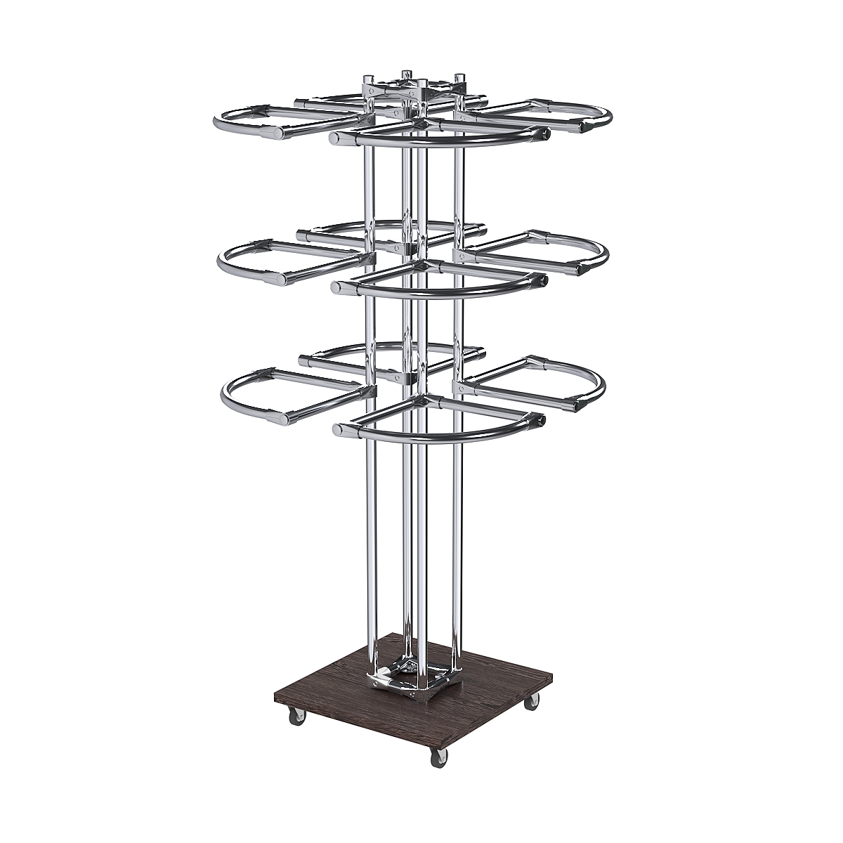 Торговое хромированное трехъярусное вешало СЕКТОР №3 Дуб Венге