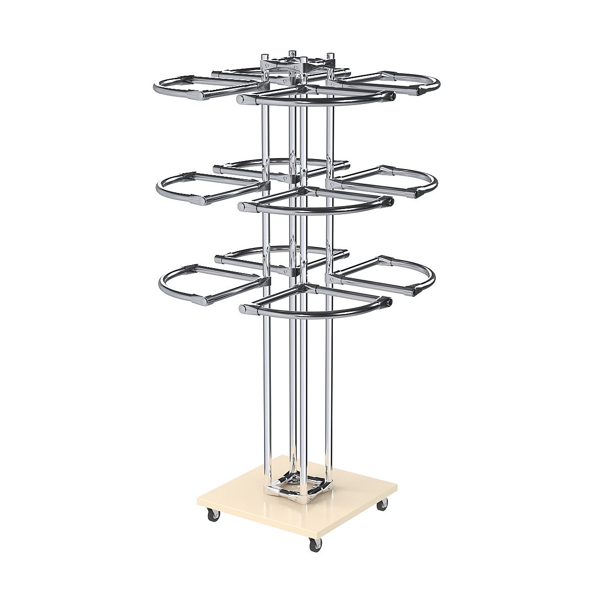 Торговое хромированное трехъярусное вешало СЕКТОР №3 Крем Вайс