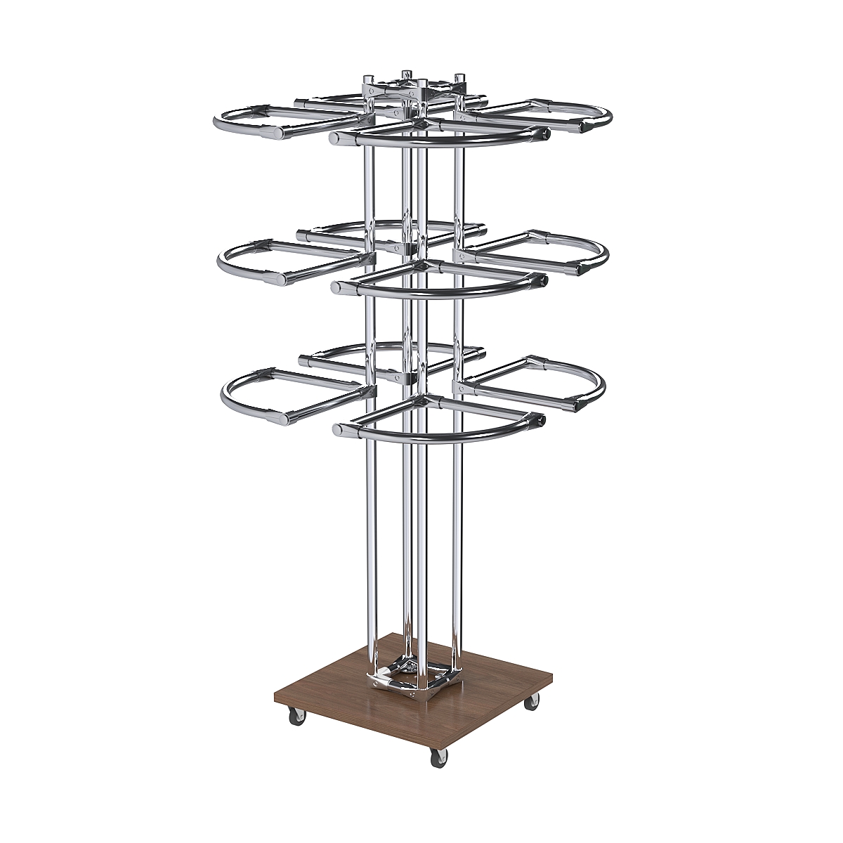 Торговое хромированное трехъярусное вешало СЕКТОР №3 Орех