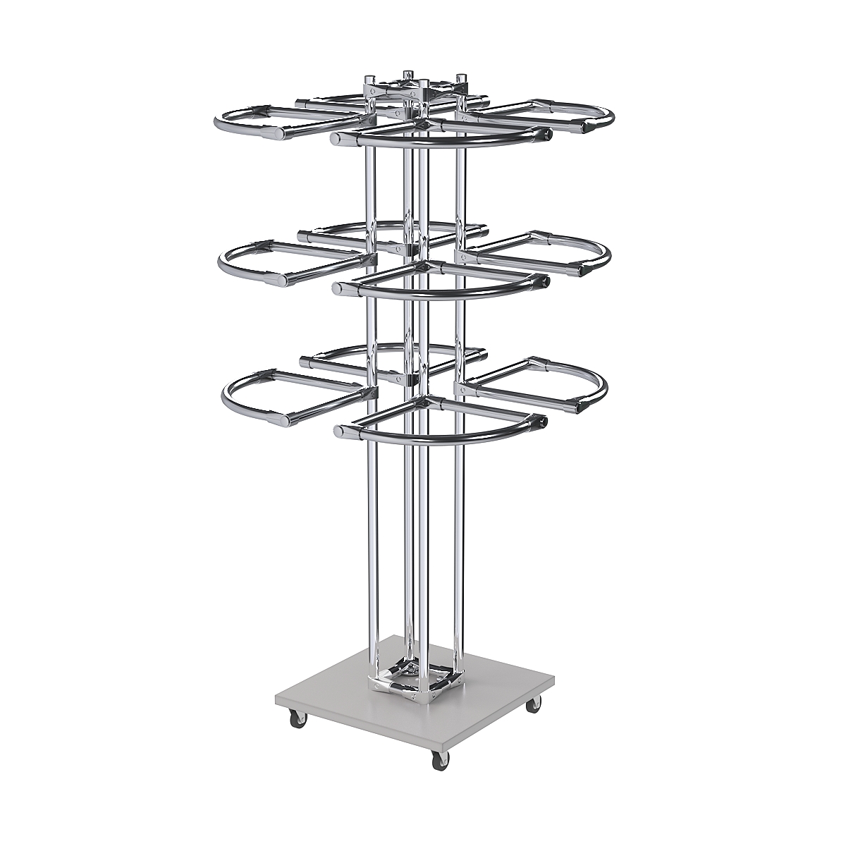 Торговое хромированное трехъярусное вешало СЕКТОР №3 Серый