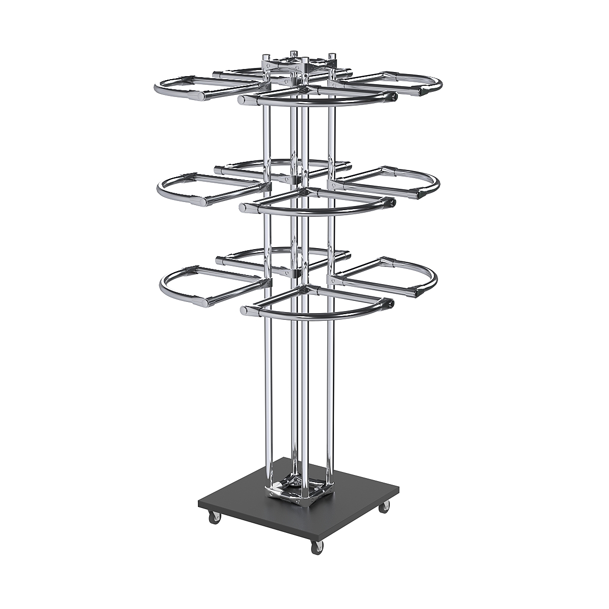 Торговое хромированное трехъярусное вешало СЕКТОР №3 Черный
