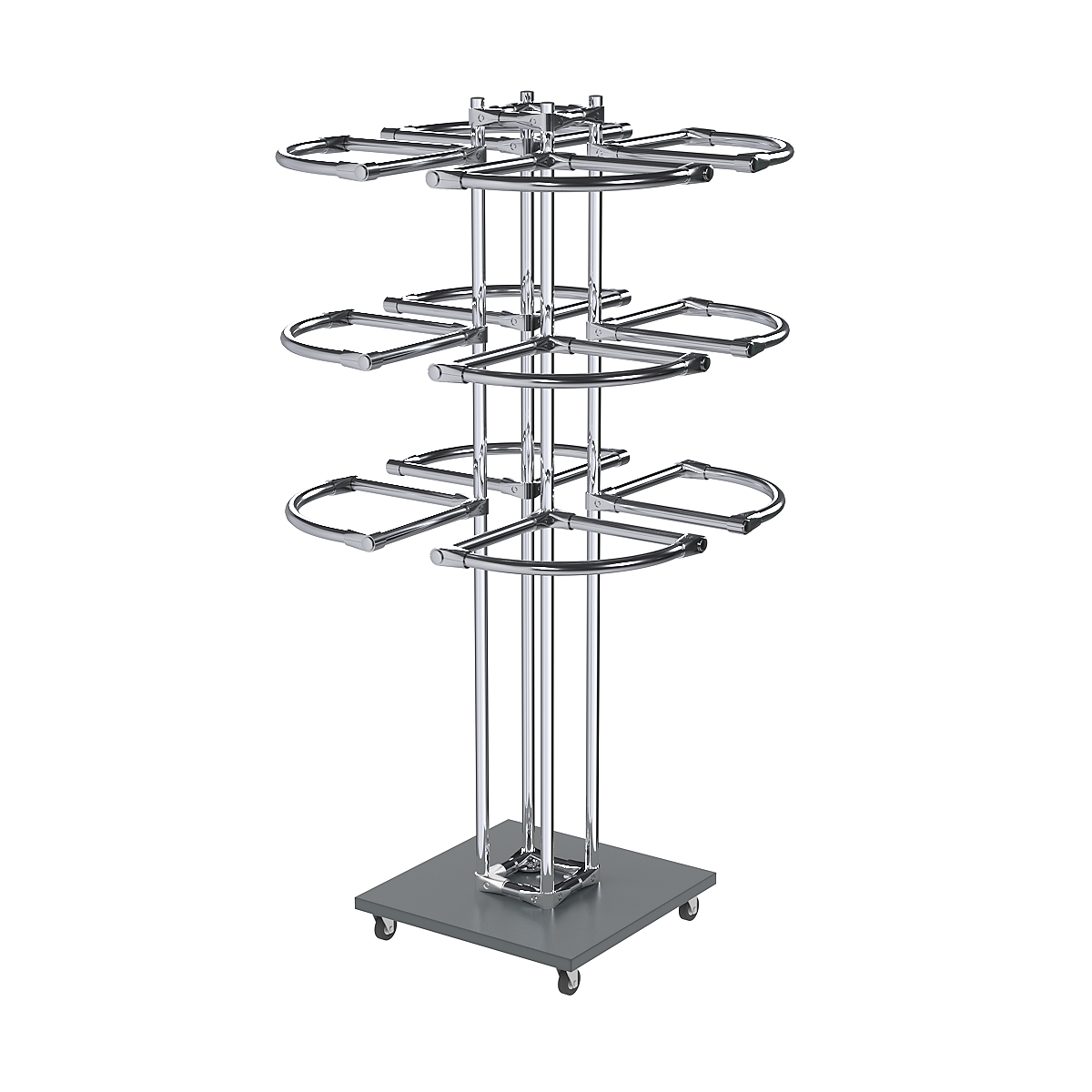 Торговое хромированное трехъярусное вешало СЕКТОР №3 Темно-Серый